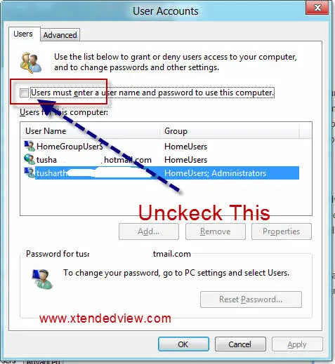 disable passwords windows 7