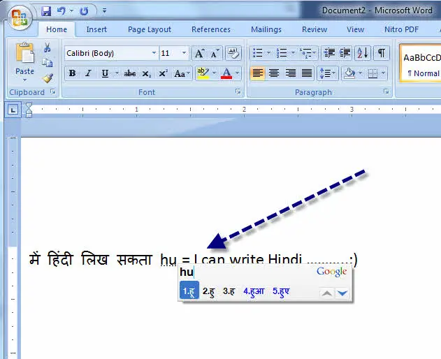 How to write hindi in wordpad