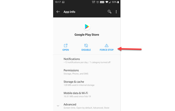 Force Stop Play Store