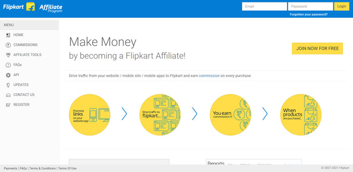 Flipkart affiliate program signup page