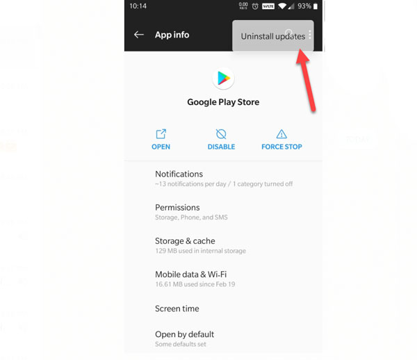 Uninstall Google Play Store Updates