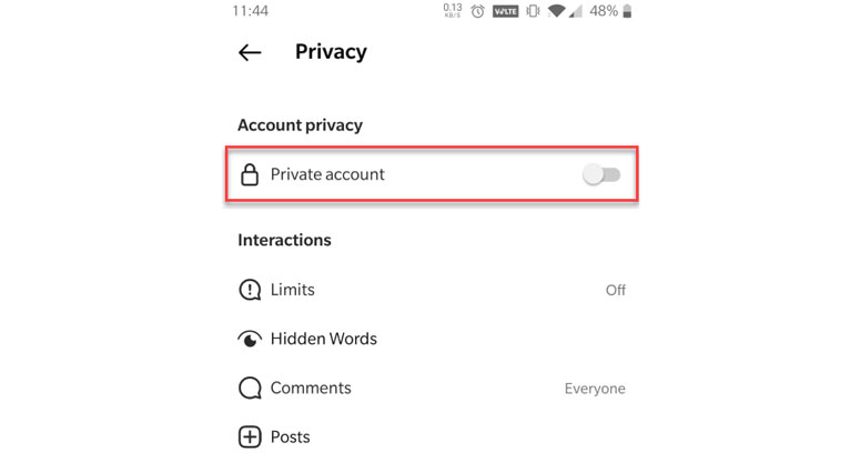 instagram private account settings