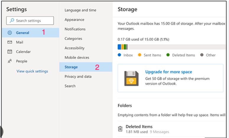 hotmail outlook storage