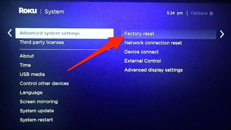 roku factory reset