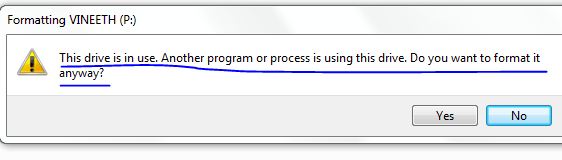 Error in formating the pendrive