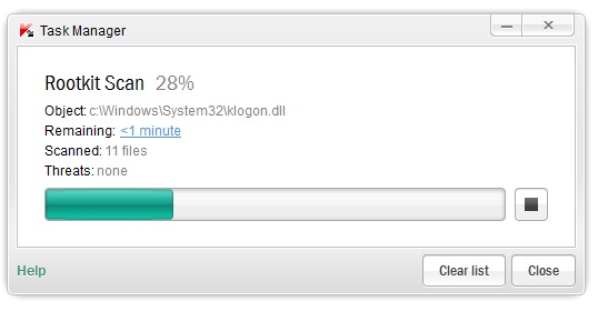 kasersky 2011 rootkit scan disable